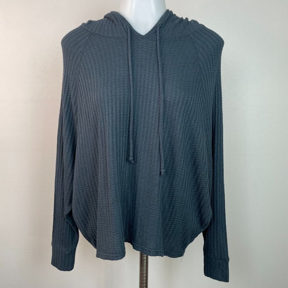 Chaser Top XS‎ Navy Blue Waffle Knit Hooded Relaxed Fit Dolman Sleeve Shirt